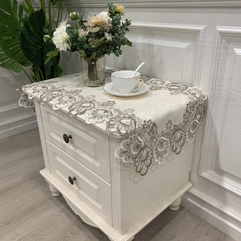 Europe Nightstand Small Tablecloth Embroidered Lace Shopbox Cover Table Rectangle Table Cloth 40x80cm White Mat Dust Cover