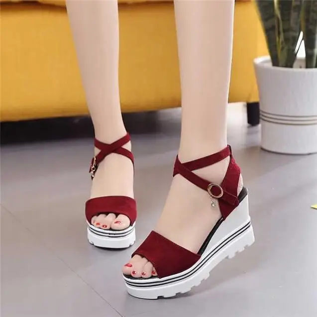 

Women Summer Wedge Sandals Female Buckle fish mouth Platform Bohemia High Heel Sandals Fashion Ankle Strap Open Toe Ladies Shoes