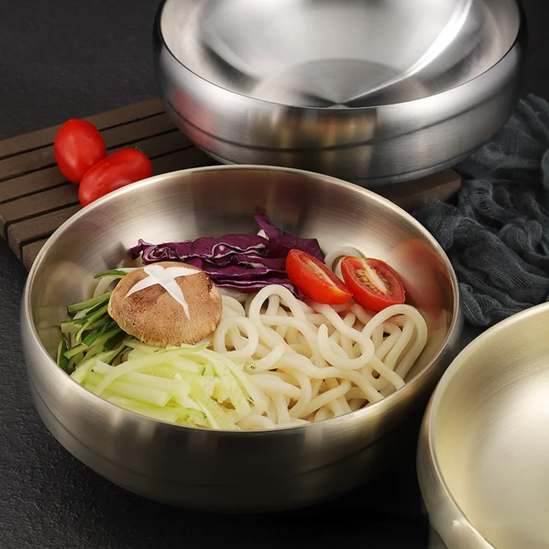 

noodle bowl double stainless steel instant noodle bowl Korea mixed noodle bowl commercial large spiral powder bowl soup bowl