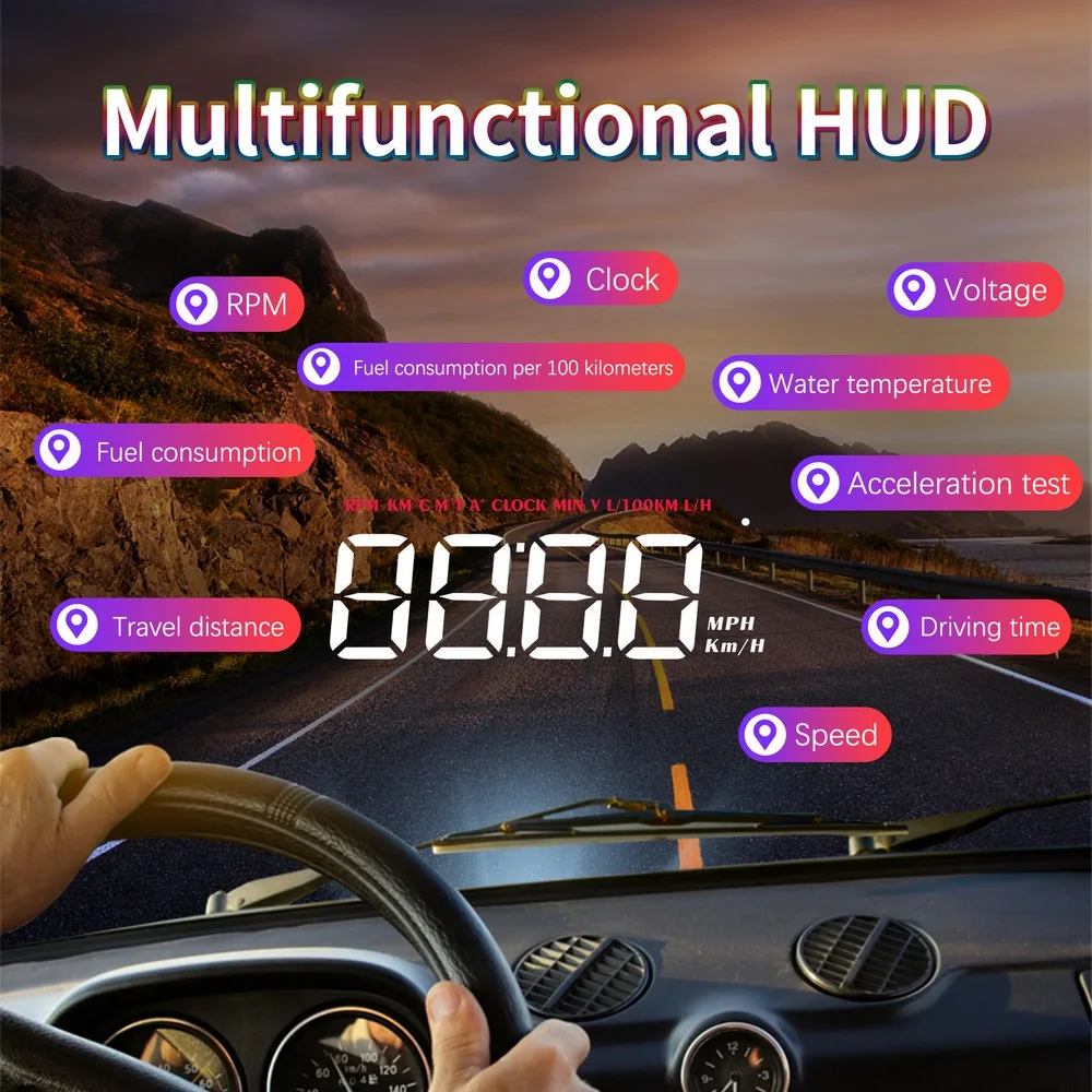 Car Hud Obd2 Head Up Display Fuel Consumption Coolant Voltage Projector Windshield Auto Electronic Overspeed Alarm Accessories