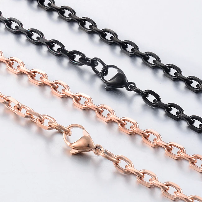 Neue Modische Edelstahl-Halskette in Roségoldfarbe, Kubanische Kette, Schmuck für Männer und Frauen – Detail 2