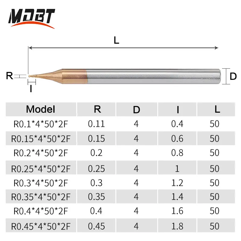 Micro Ball Nose End Mill 2 Flutes R0.1-0.45mm Tungsten Steel CNC Milling Cutter TiCN Engraving Bit Coated Milling Bit