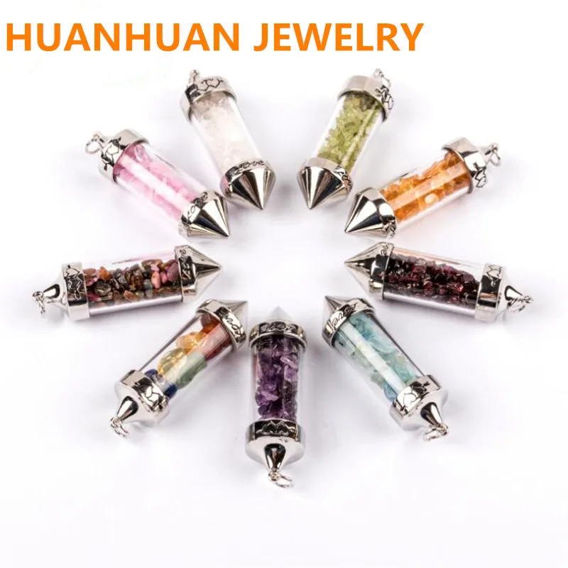 Lovely pendant DIY Jewelry Glass Bottle Pendant Necklaces with Chip Gems Stone Bead Polyester Rope Stainless Steel Extender