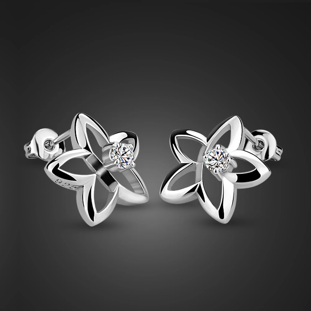 Women Fashion  100% 925 Sterling Silver  Stud Earring  Bauhinia Beautiful Girl Earrings Charm Prevent Allergies Jewelry Gift