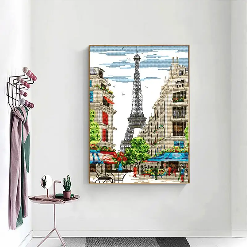 Paris street view Cross stitch kit with print Aida 14CT 11CT count canvas embroidery set DIY needlework home decoration painting