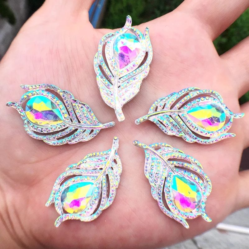 new 10pcs fashion style sew on crystal rhinestones flatback leaf shape 20*38mm handsewing gem stones-B07