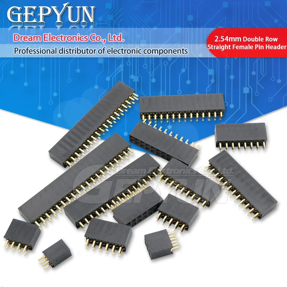 10pcs  Double Row Straight Female Pin Header 2.54mm 2-40P Socket Connector 2x2/3/4/5/6/7/8/9/10/11/12/13/14/15/16/18/20/40 Pin