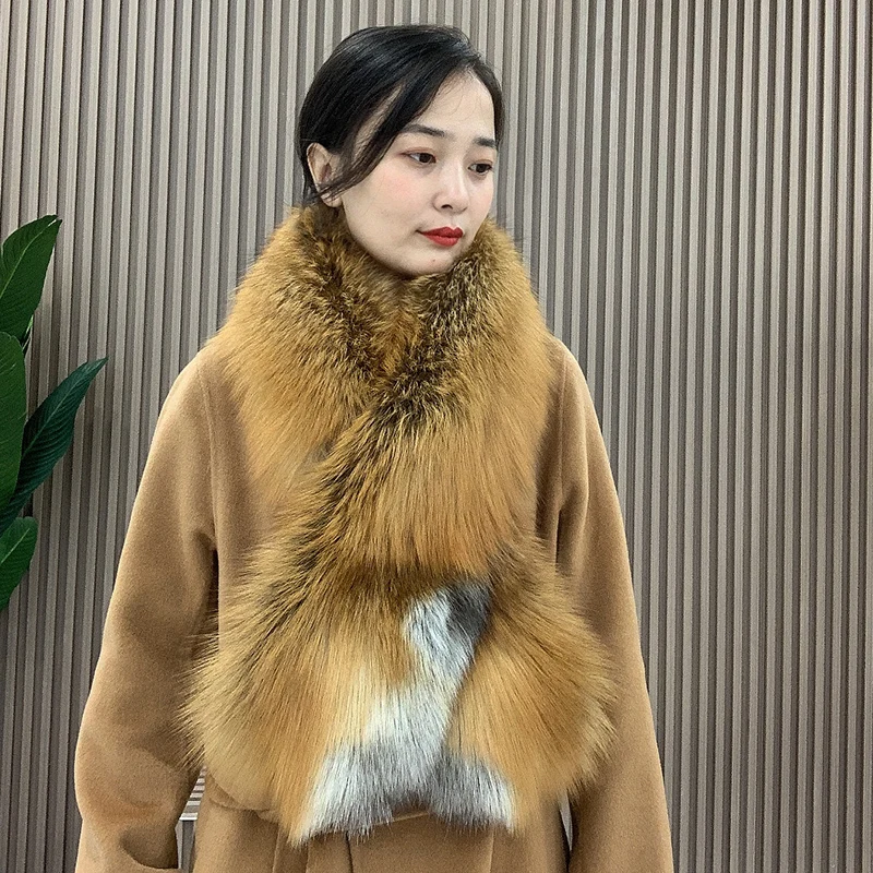 Fox Fur Scarf Luxury Genuine Big Fur Collar Whole Skin Solid Scarves With  Women's Neck Warm Natural Fox Fur Shawl