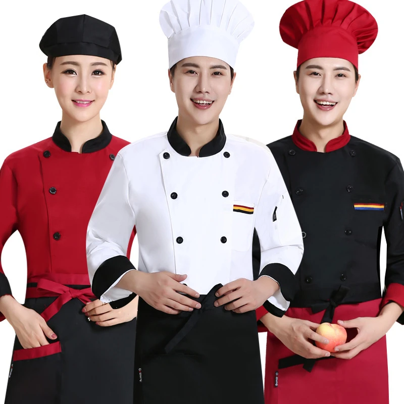 Lebensmittel Service Restaurant Küchenchef Uniform Jacke Hotel Koch Kostüme für Unisex Einfarbig Backen Outfit Gute Qualität 2022