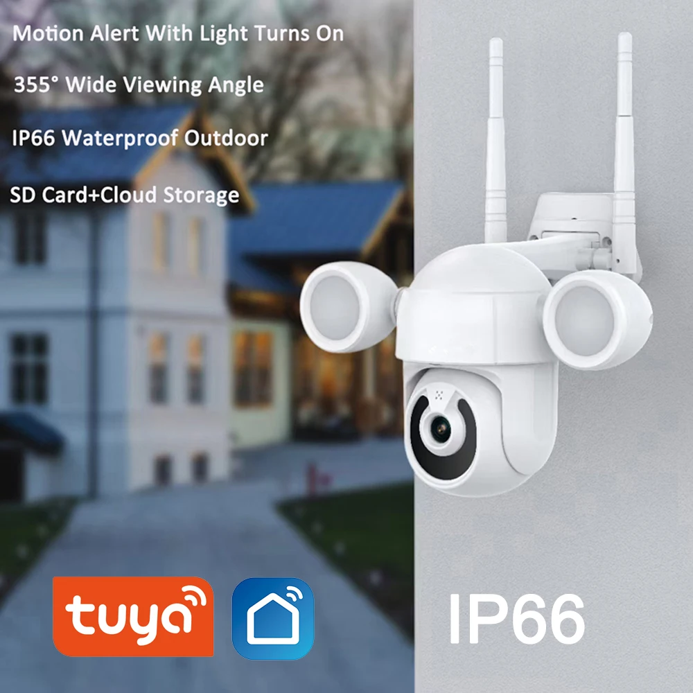 

Tuya Smart Floodlight Courtyard Lighting Camera Tuyasmart PTZ Outdoor WiFi IP IR IP66 Waterproof Home Garden CCTV Security New