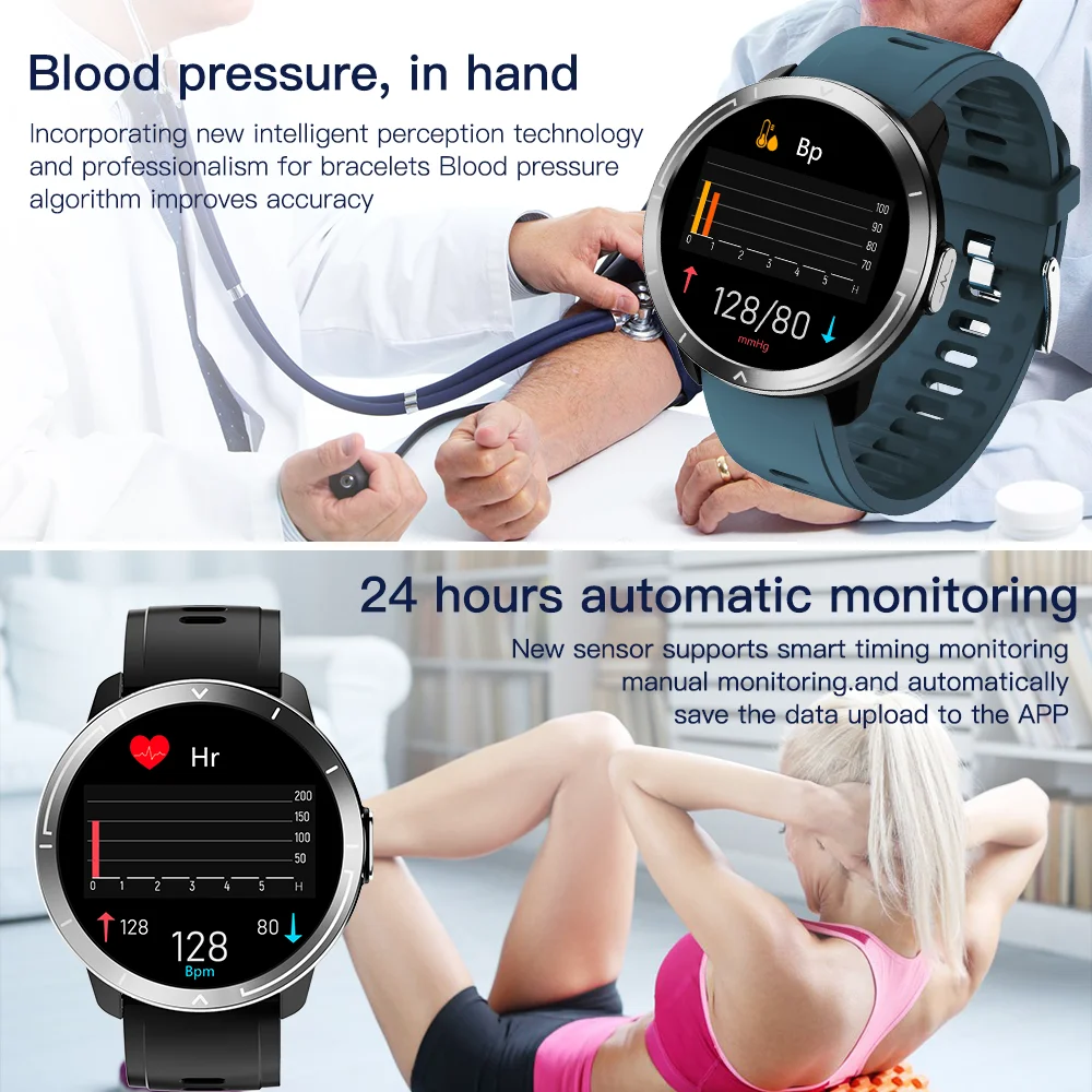 Reloj inteligente PPG ECG para hombre y mujer, accesorio de pulsera resistente al agua IP67 con control del ritmo cardíaco y de la temperatura corporal, completamente táctil