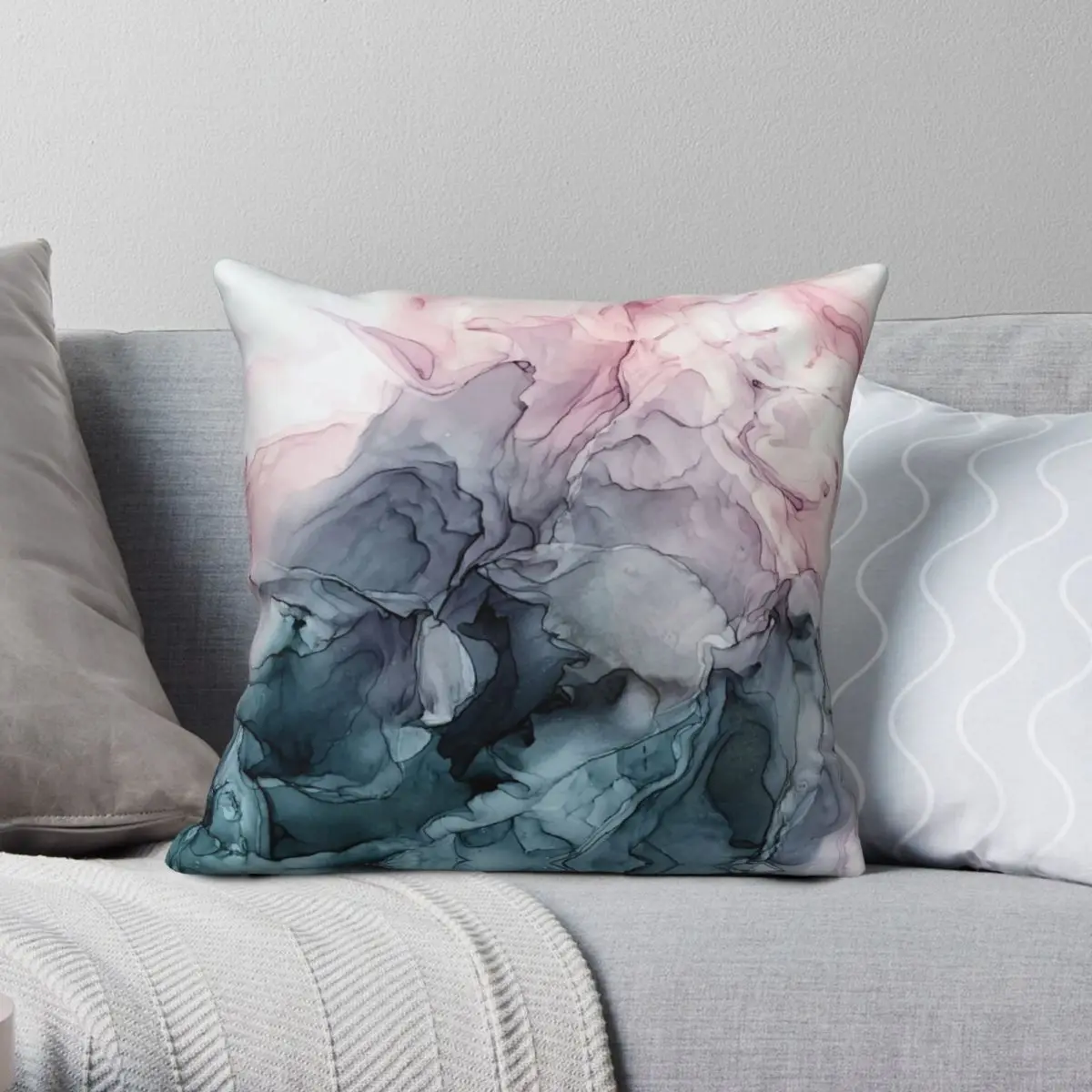 

Blush And Payne's Grey Flowing Abstract Square Pillowcase Polyester Linen Velvet Pattern Zip Decorative Throw Pillow Case Car