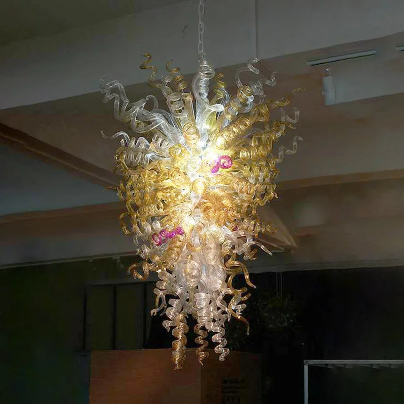 Hand Blown Curly Glass Chandelier for Room Home Art Decor Modern Chain Pendant Lamp Modern Light Fixtures