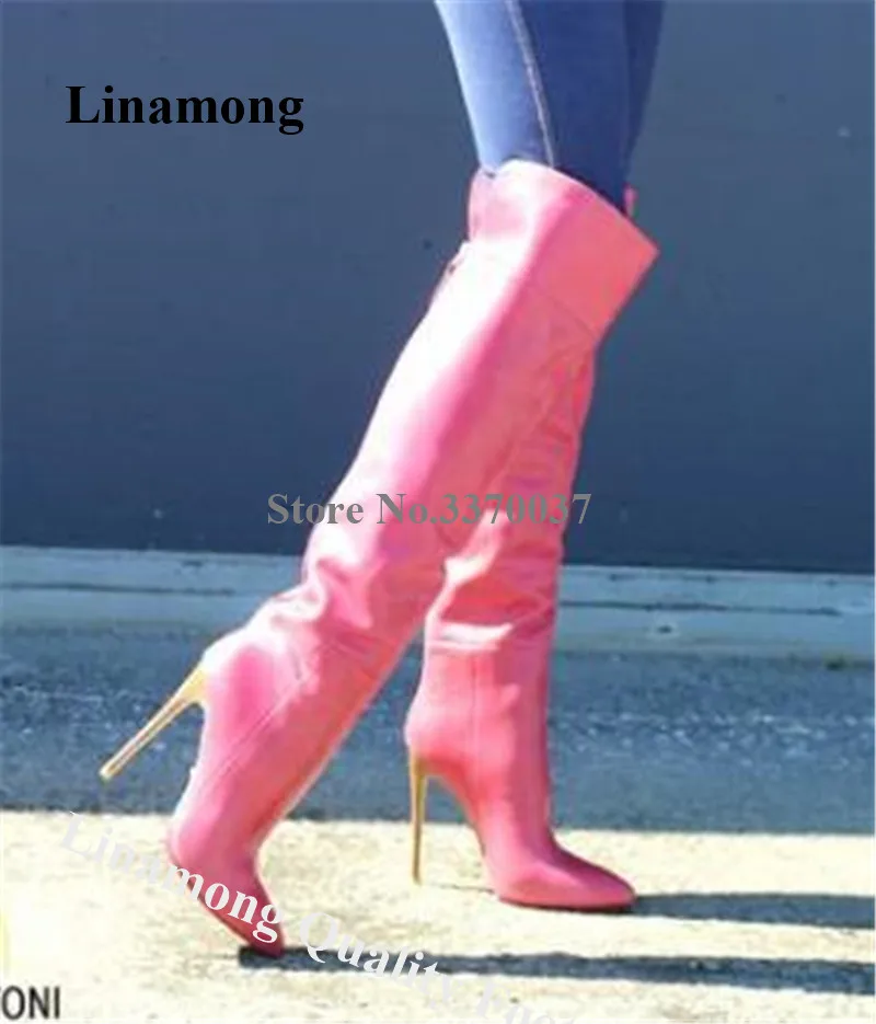 

Newest Women Elegant Pointed Toe Stiletto Heel Knee High Boots Pink Black Long High Heel Boots Formal Dress Shoes