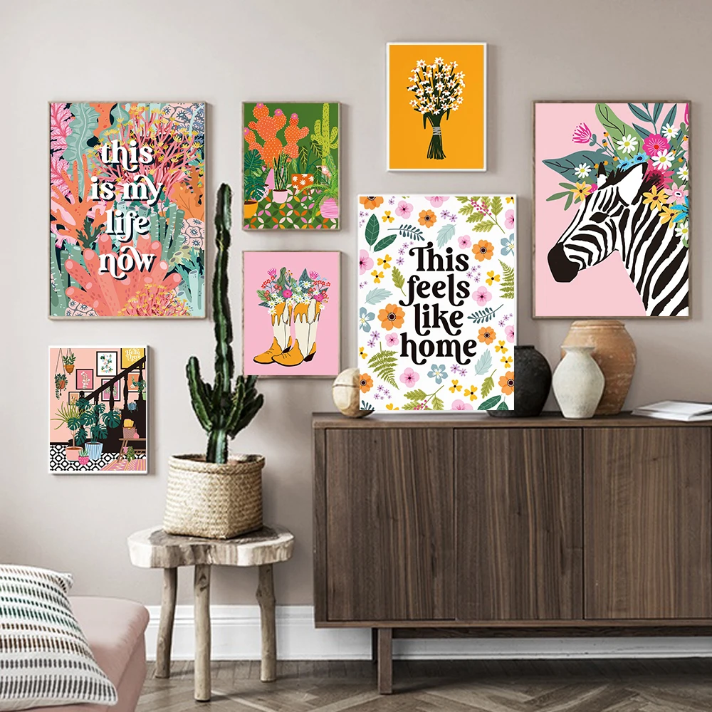 

Text Quote Wall Art Canvas Painting Flower Floral Crown Botanical Zebra Posters and Prints Cowboy Boot Bunch Pictures Home Decor