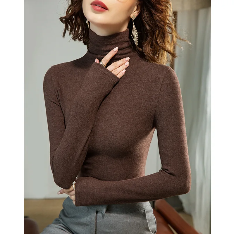 Women Doble side Dralon T-shirt Turtleneck Long Sleeve Women clothings for Winter Warmkeeping Solid color Lady t-shirts