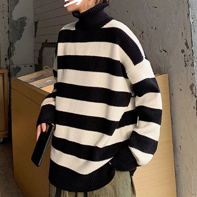 Autumn Green Striped Knitted Sweater Women Winter Pullovers Casual Oversized Sweaters Loose Harajuku Couple Sueter De Mujer