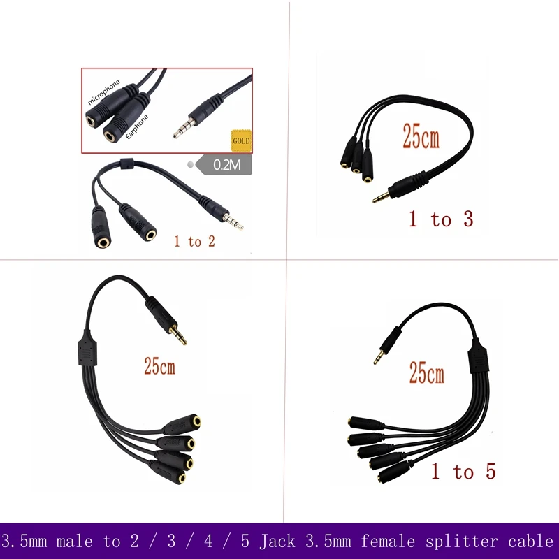 3.5mm 3 Way Port Aux Multi Headphone Earphone Audio Splitter Adapter 3.5mm Jack HUB Spliter Cable/ Extender 1 Male To 3 Female 3