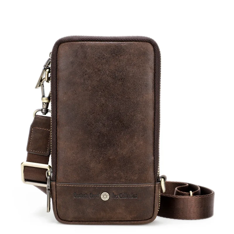 New Men\'s Leather Shoulder Bags Wallet Card Holder Messenger Bags Crazy Horse Cowhide Men\'s Mobile Phone Bag Waist Bag