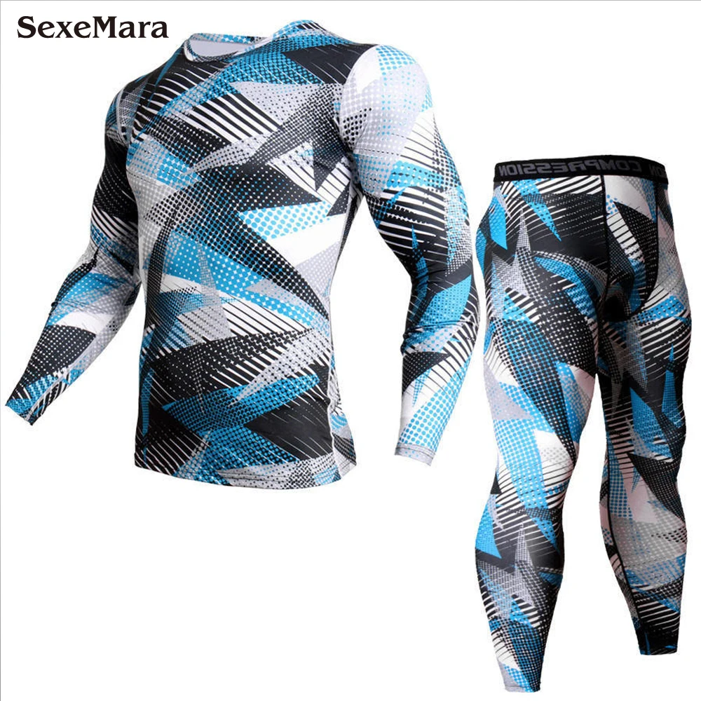 Men\'s Long Johns Sports Suit Compression Thermal Underwear Fitness Bodybuilding Underwear Clothes MMA Rashguard Leggings