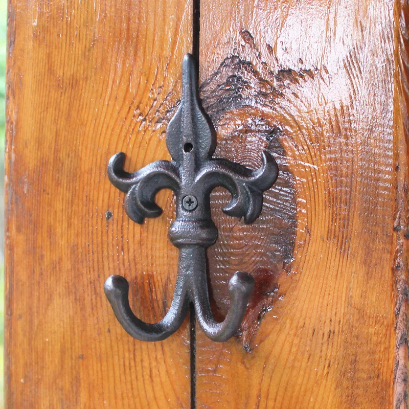 

Retro Cast Iron Fleur De Lis Wall Hook With Two Hangers Handmade Antique Rustic Home Garden Wall Decorative Metal Hooks 4 Design