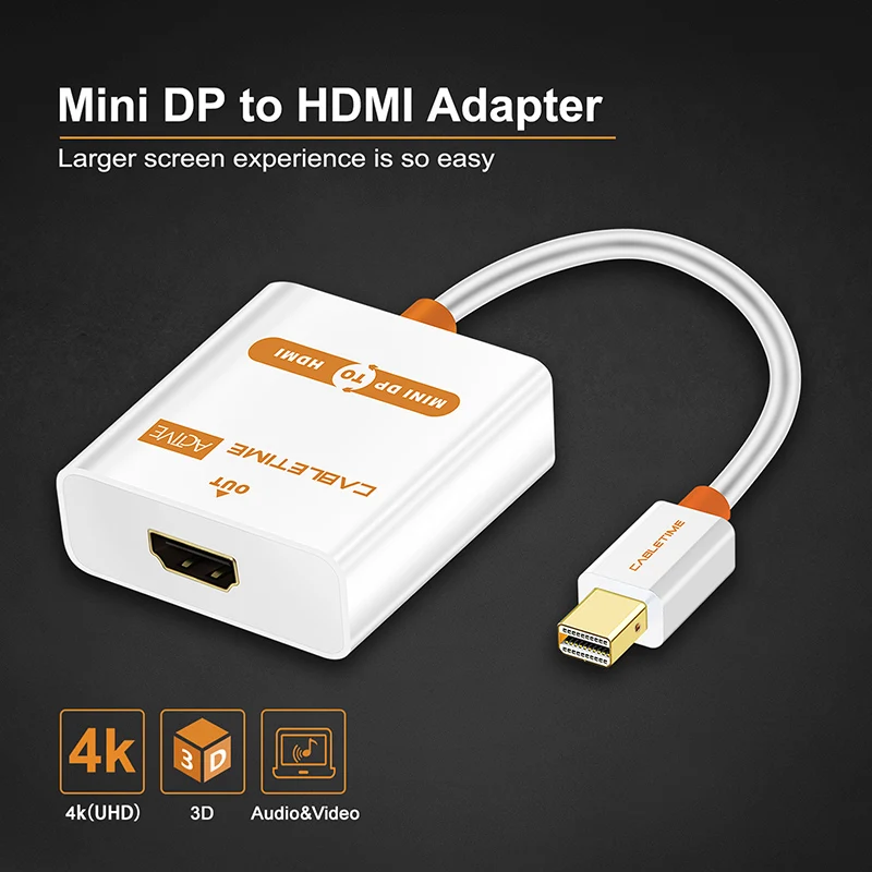 CABLETIME Thunderbolt Mini DP na HDMI aktywny Adapter M/F Mini DisplayPort na kabel HDMI dla MacBook Pro Air iMac projektor C065