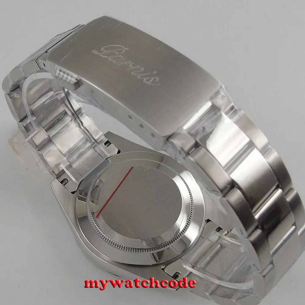 Orologio da uomo automatico Miyota con datario in vetro zaffiro e quadrante argentato PARNIS da 39 mm