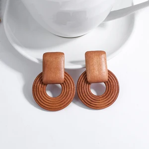 Aensaa Boho Made by Handmade Geometric Wood Rattan Brakthre 8 Main Ethnic Earrings Sales - №2