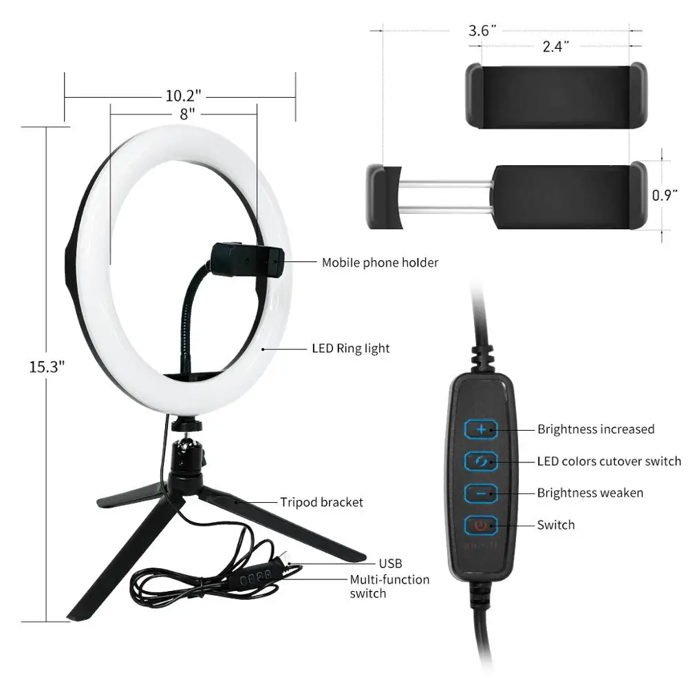 Selfie lampa pierścieniowa, 10 "lampa pierścieniowa z stojak trójnóg i uchwyt na telefon komórkowy do transmisji na żywo, makijaż, możliwość przyciemniania pulpitu koło LED Lig