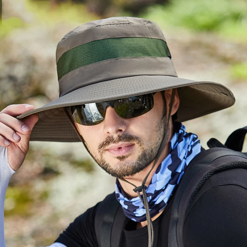 W106 Men\'s Panama Bucket Hat Summer Outdoor Fashion Breathable Mesh Visor Big Brim Hat Fisherman Hat UV Sun Hat