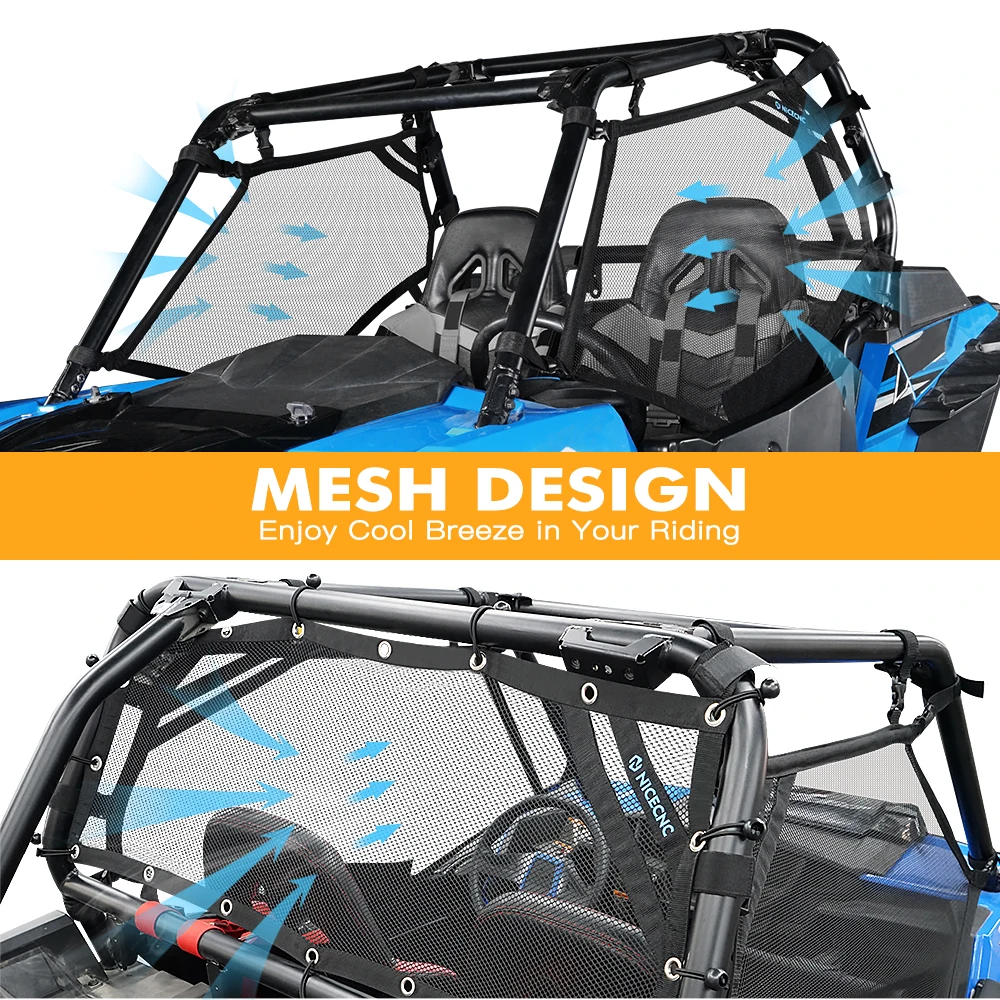 NICECNC Cage Race Side Net Mesh Rear Panel Window Shade Net For Polaris RZR 570 800 1000 900 RZR XP Turbo 15-22 UTV Accessories