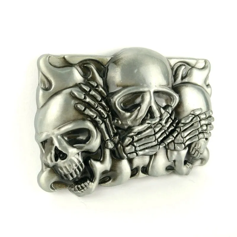 5pcs/Lot Wholesale No Hear Speak See Evil Shy Skulls Punk Rock Antique Silver Metal Belt Buckle Western Cowboy DIY Accessories