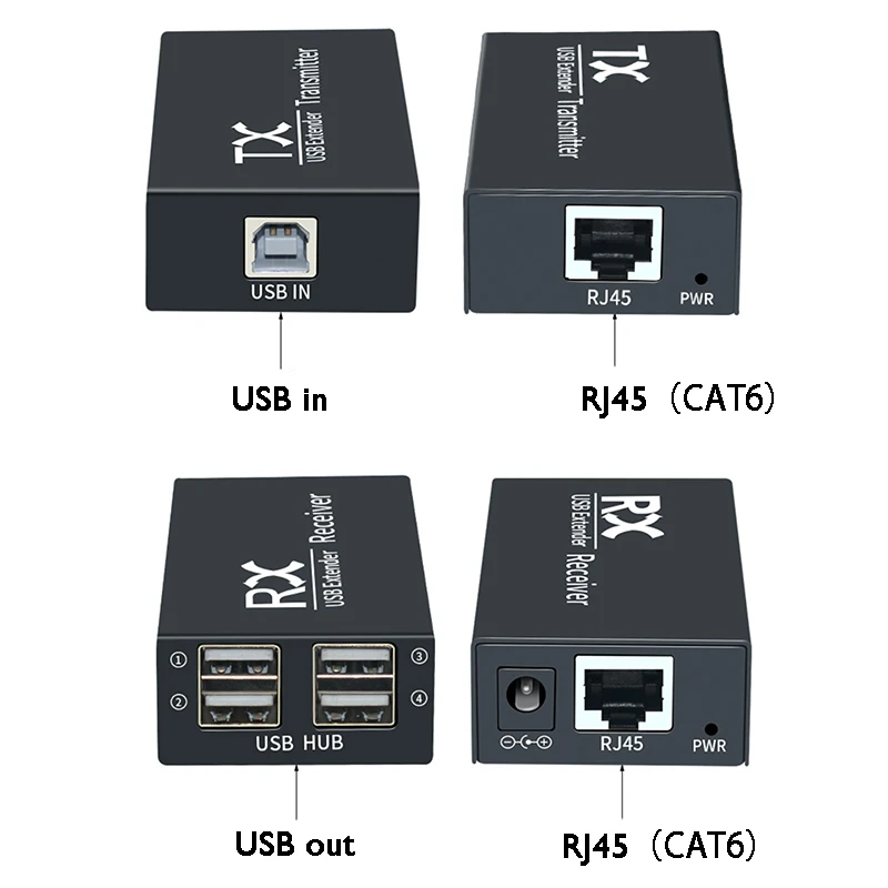 Adaptador extensor USB 120M, Hub de 4 puertos USB 2,0 sobre Cat 6E/6, Ethernet, UTP, extensión POC, RJ45, Cable Lan, transmisor y receptor de Metal