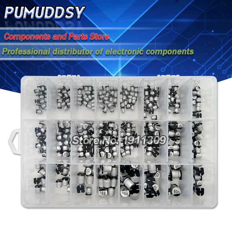 1uF~1000uF 6.3V-50V 400PCS 24Value SMD Aluminum Electrolytic Capacitors Assortment Kit + Box