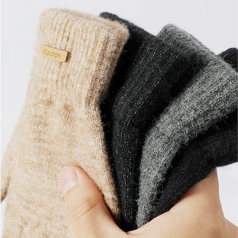 Men\'s Winter Warm Arctic Fleece Knitted Gloves Touchscreen Warm Anti-Skid Riding Wrist Windproof High-Elastic Wool Gloves Women