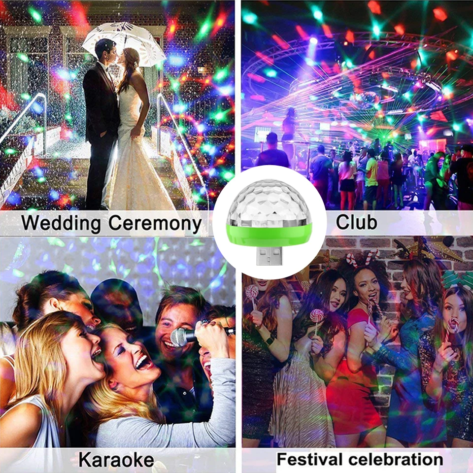 USB led Party Lights Music Sensor USB Mini Disco DJ Stage Lighting Effect Light Crystal Magic Ball Lamp for Home Party Karaoke