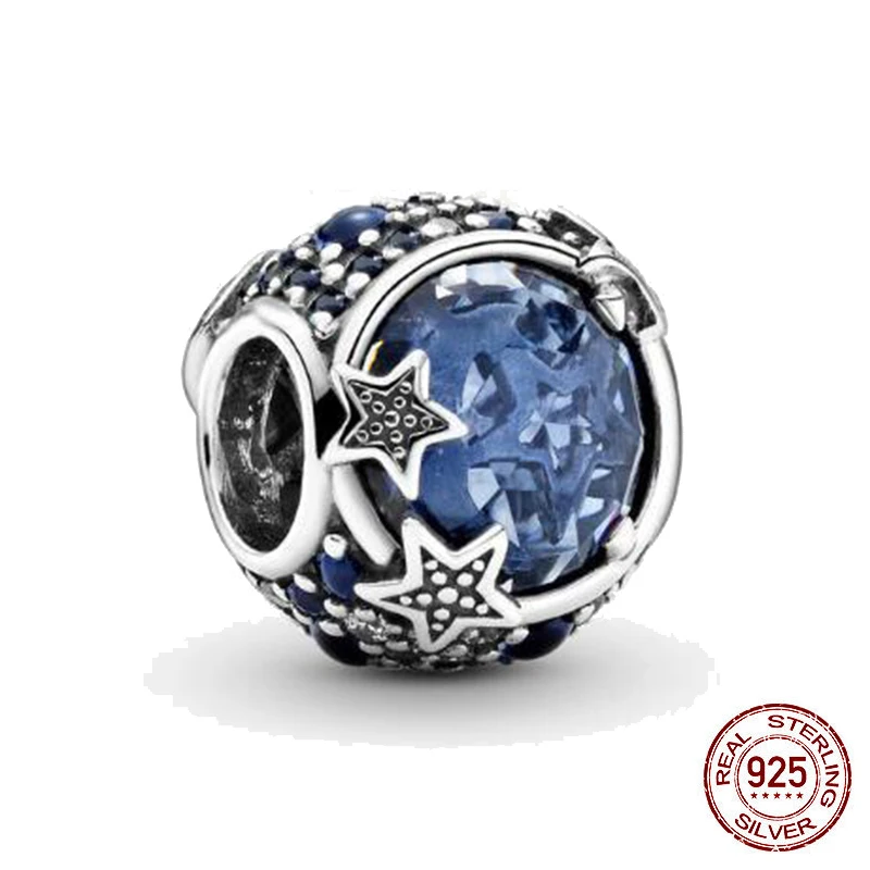 

Новинка, бусины-подвески со сверкающими синими звездами, серебряные клетчатые подходят для оригинального браслета Pandora, серебро 925 пробы, изготовление ювелирных изделий