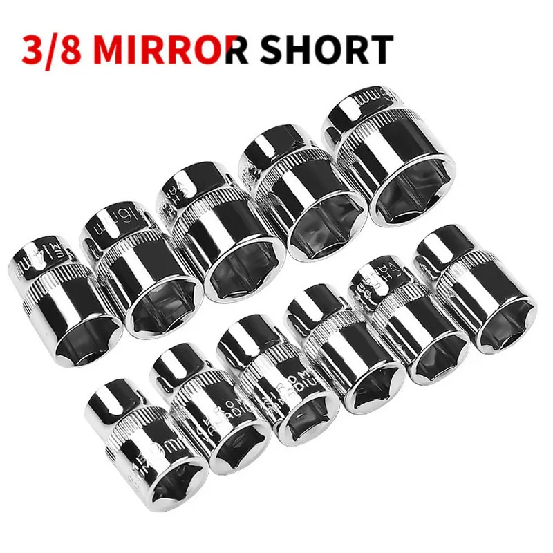 

3/8" Drive Hex Short Socket Wrench Head Anti-rust 6 Point Socket Set Adapter Torque Spanner Ratchet Socket Wrench Nut Removal