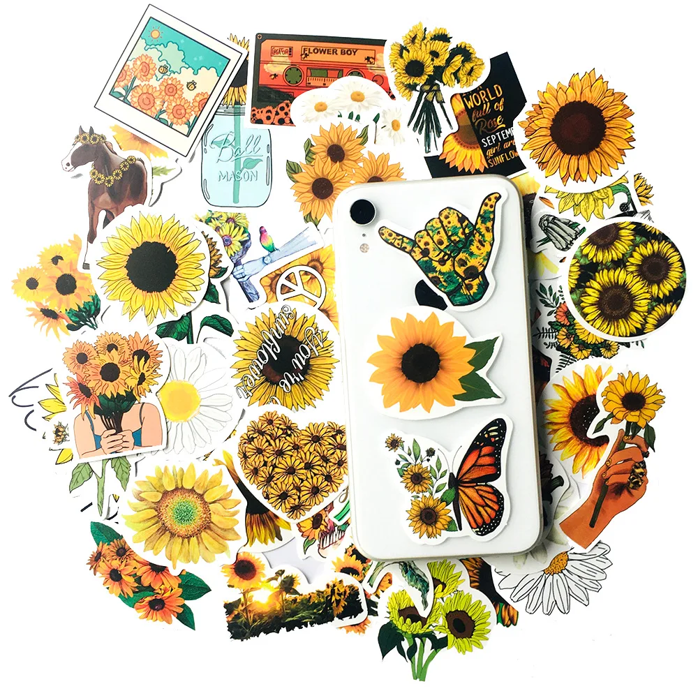 10/30/50pcs Colorful Sun Flower Stickers Laptop Bicycle Guitar Skateboard Sticker Kid DIY Graffiti Waterproof Stickers Toy