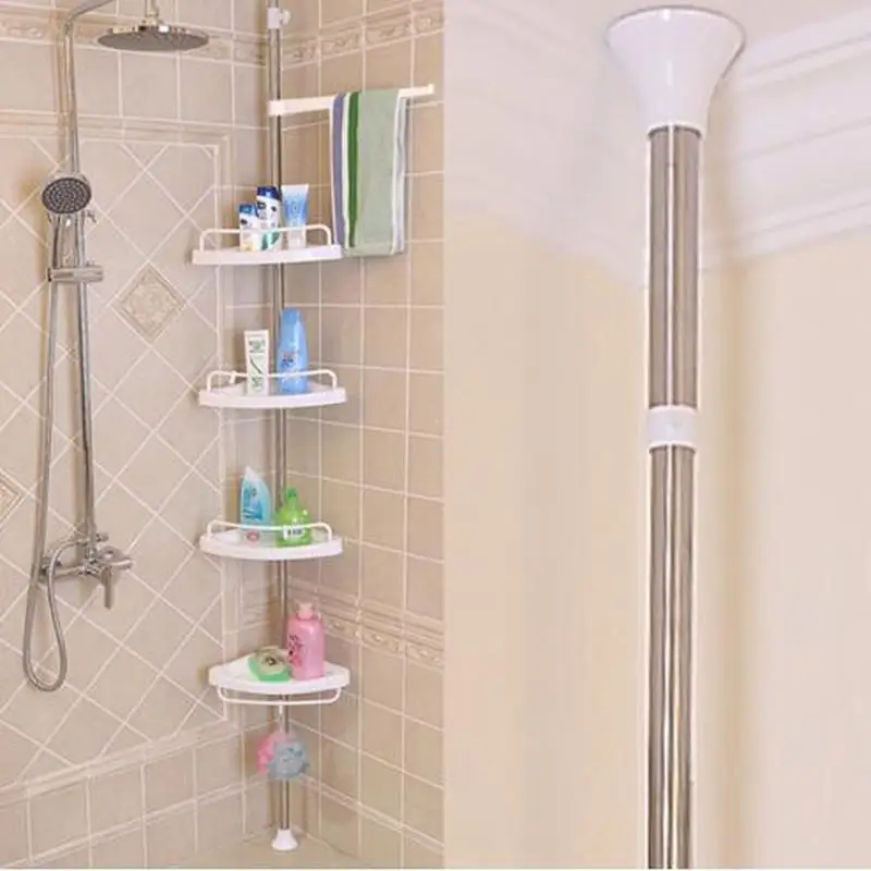 4 layer shower corner storage rack firm bathroom shelf free punching   retractable stainless steel kitchen  WY815