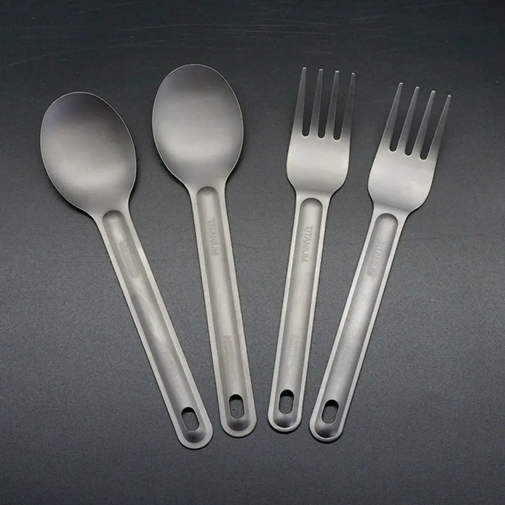 1PC Ultralight Titanium Metal Silver Tableware Long Handle Spoon Cutlery Fork EDC Camping Tool Outdoor Picnic Accessories