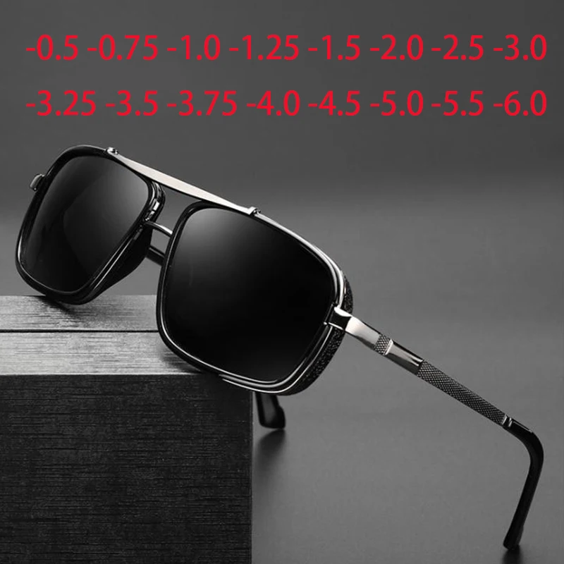 

0 -0.5 -0.75 -1.0 To -4.0 Gray/Tea Lens Prescription Sunglasses Men Polarized Myopia Lens Goggle Punk Sun Glasses