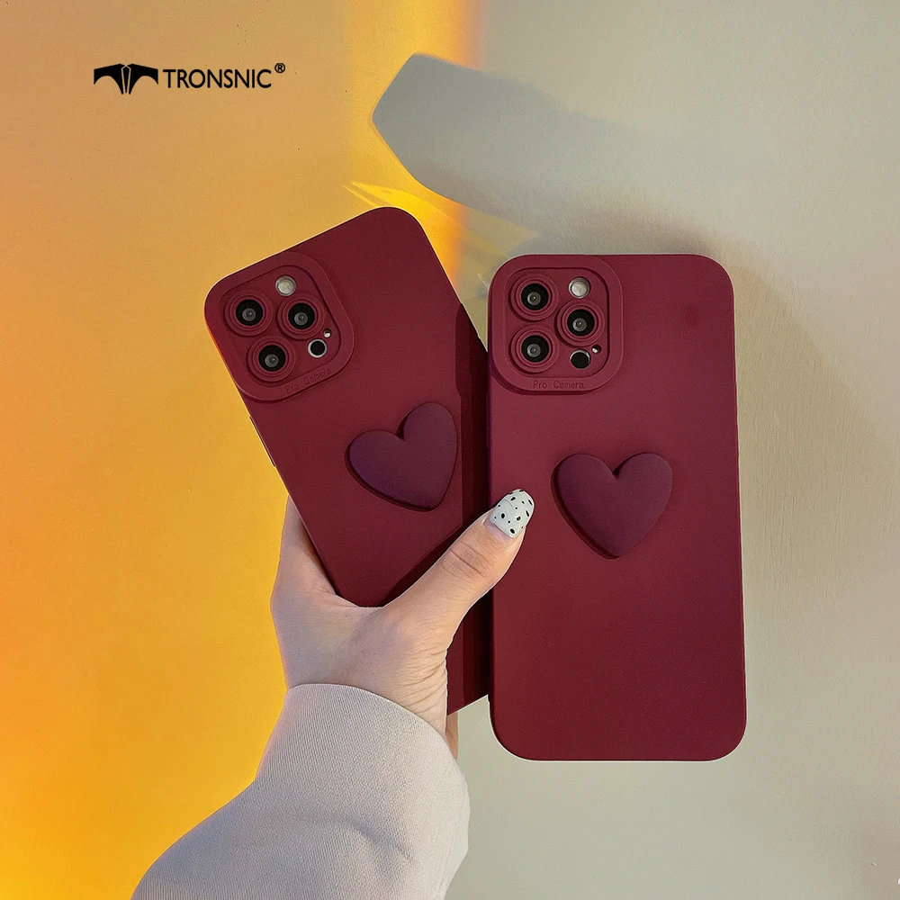 3D Love Heart Phone Case for iPhone 13 12 11 Pro Max XR Xs Soft Luxury Wine Red Cute Funny Fully Cases for iPhone 7 8 Plus Cover