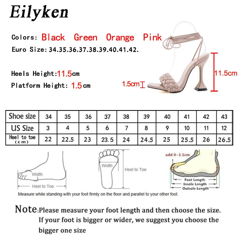 Eilyken Sandals Women Hollow Cross-Tied Weave Shoes Fashion Cozy Leather Peep Toe Ankle Strap Ladies Strange Heels Pumps