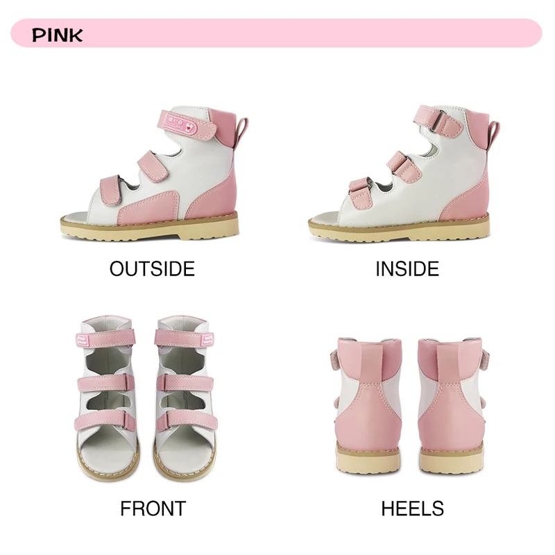 Ortoluckland Girls Sandals Spring Summer Child Leather Orthopedic Shoes Kids Pink Clubfoot Flatfeet Footwear 3To 12Years Age