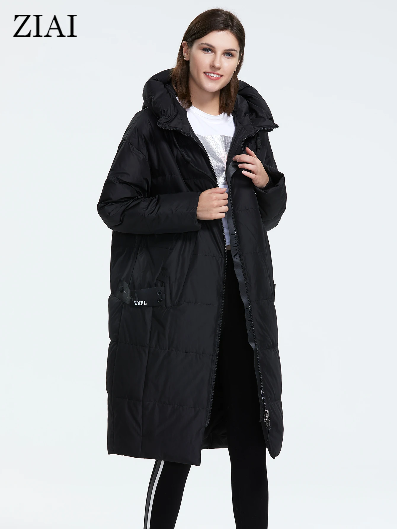 ZIAI 2022 Winter Women Down Jacket Long Over Size Coats Black and Loose Warmest Female Parka Fashion Top Quality Zipper AR-7038