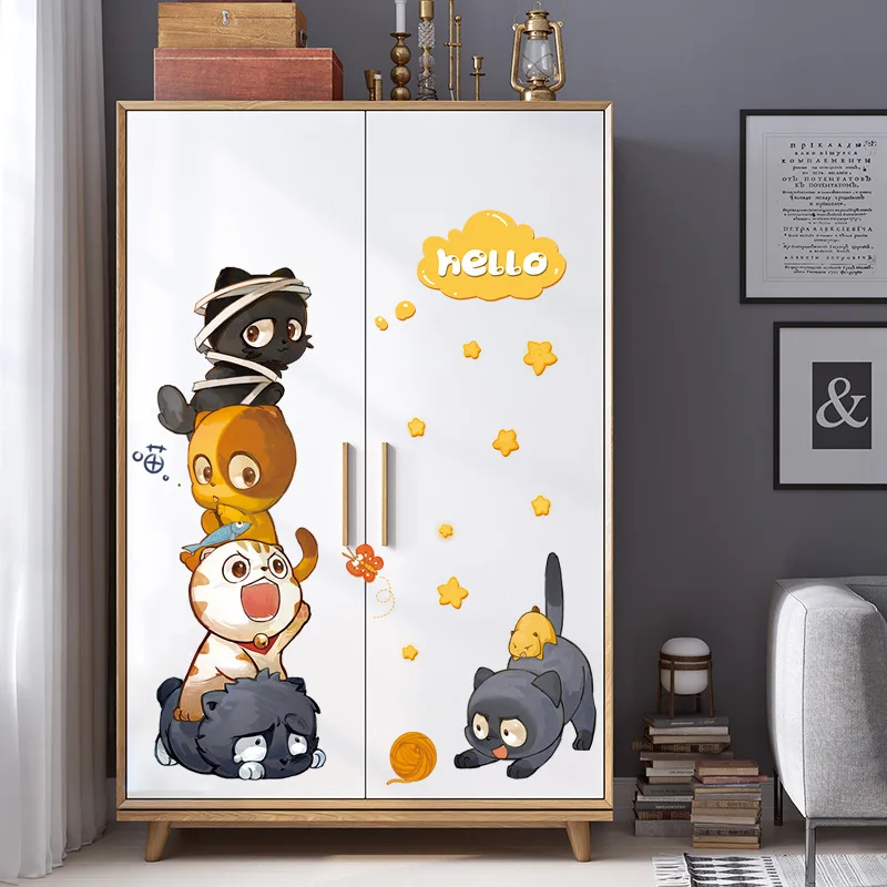 Cute Cat Combination Wall Sticker Fridge Door Windows Mural Kids Rooms Cupboard Decorations Wallpaper Decals Cartoon Stickers