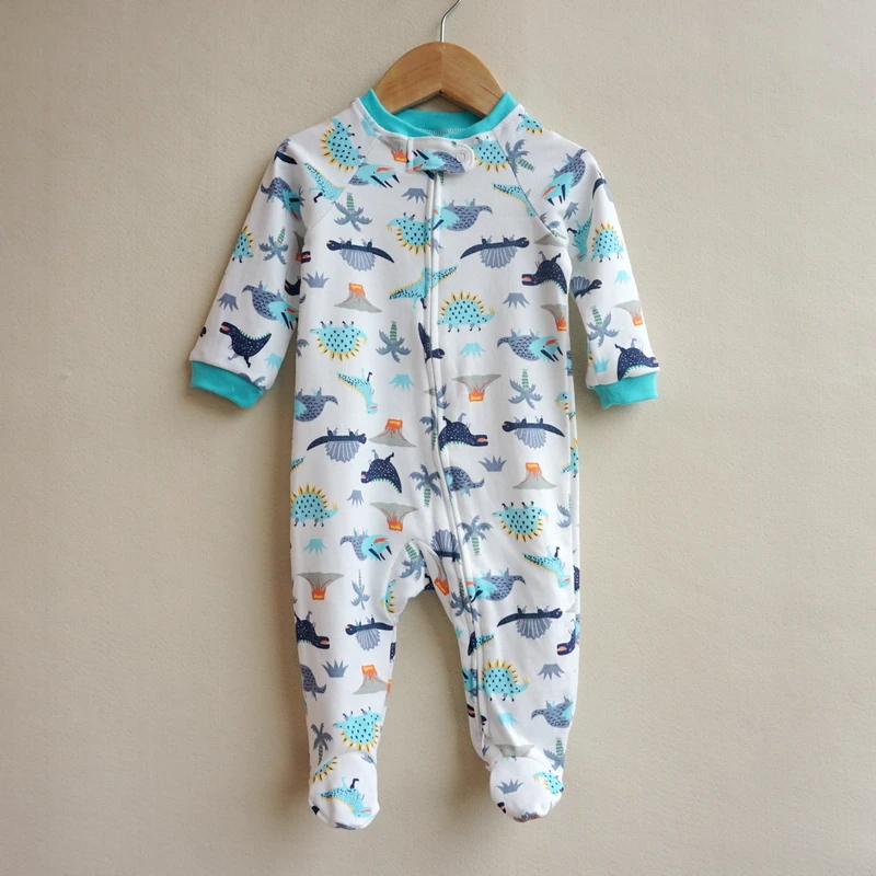 Baju Piyama Bayi Jumpsuit Ritsleting Dua Kepala Baju Monyet Bayi Laki-laki Baru Lahir Baju Monyet Katun Baju Monyet Bayi 3-18M Feetcover