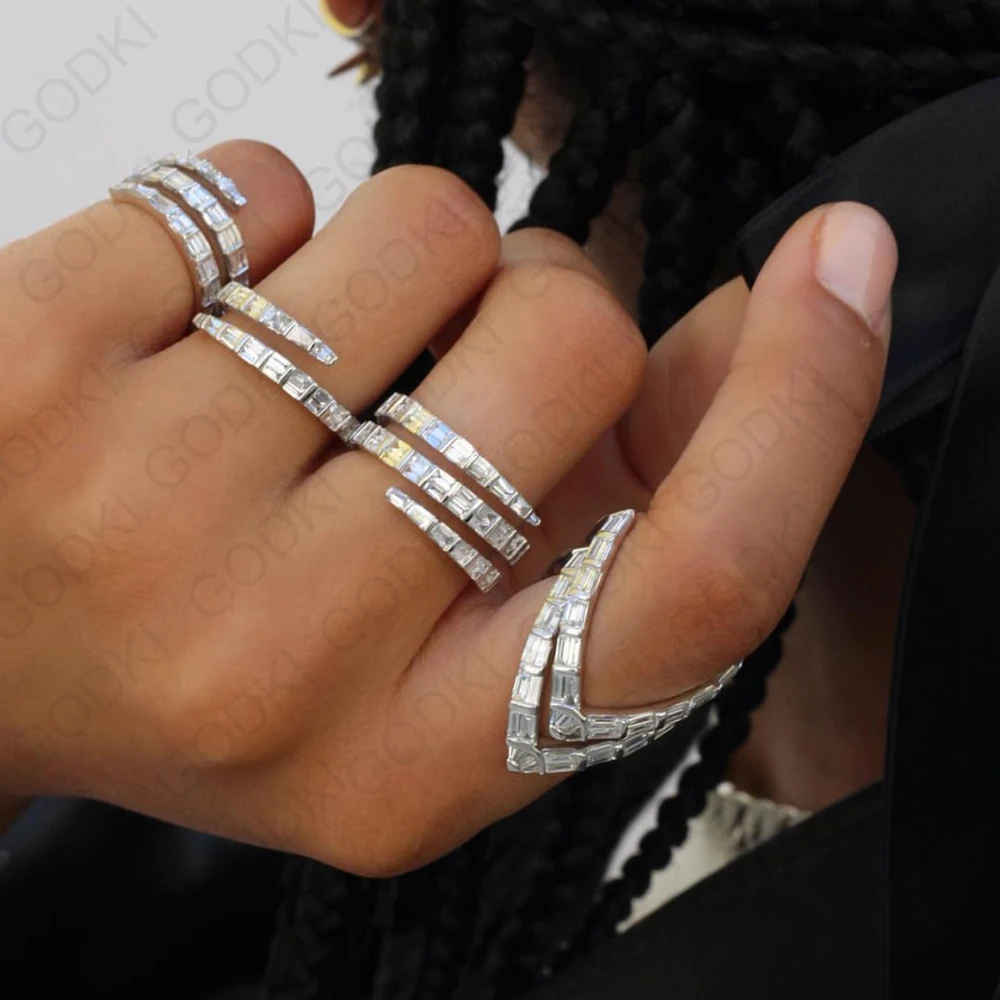 GODKI NEW LUXUYR 3 Rows BIG Statement Rings for Women Cubic Zircon Finger Rings Beads Charm Ring Bohemian Beach Jewelry Gift