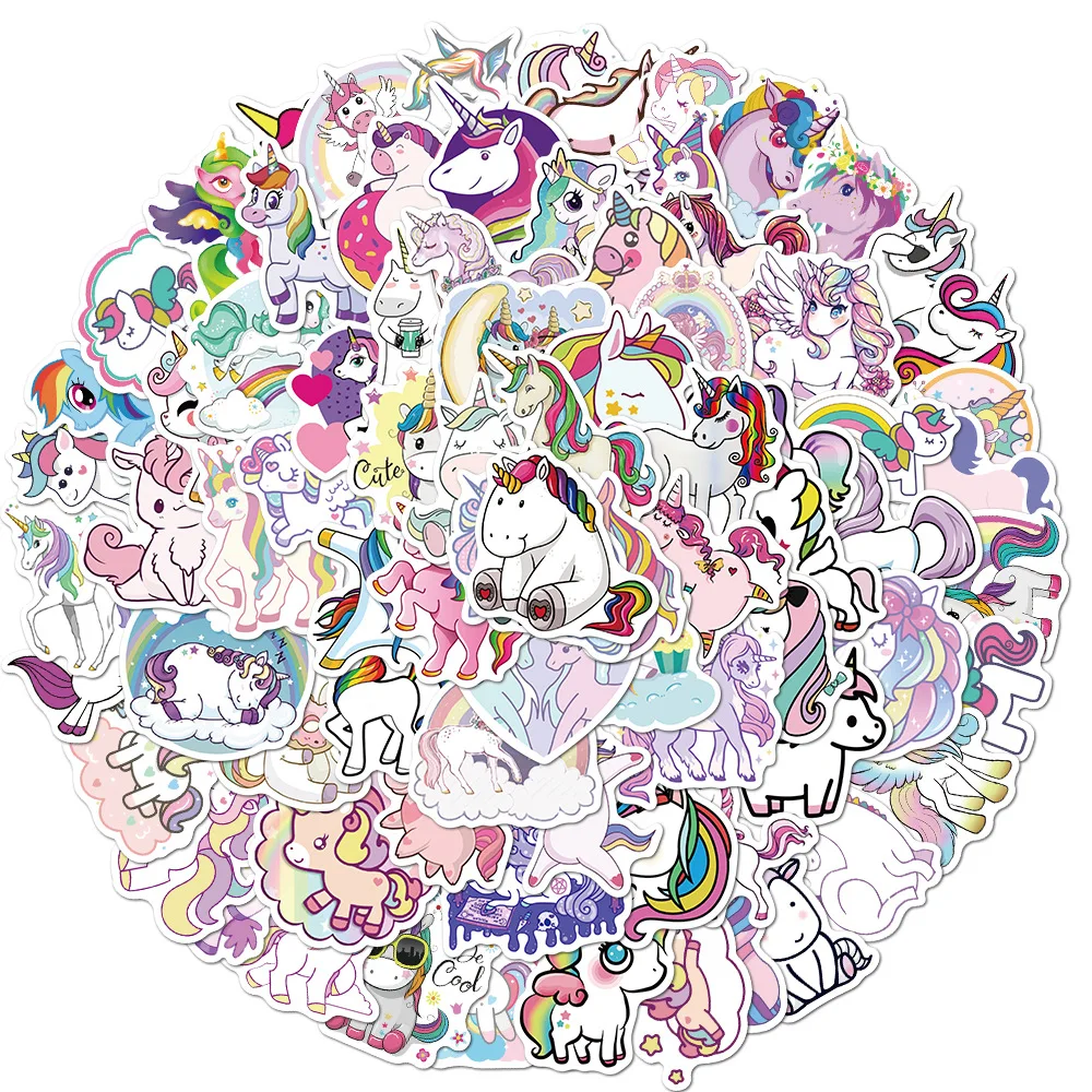 10/30/50/100PCS Cute Unicorn Cartoon Stickers DIY Motorcycle Laptop Phone Guitar Suitcase Fridge Kids Sticker Decal Wateroof Toy